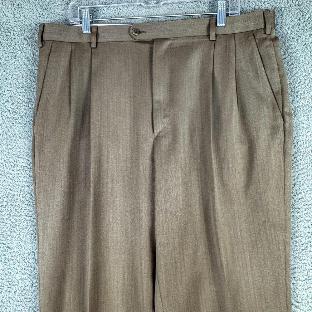 Zanella Bennett Dress Pants Mens 36x26 Brown Wool Pleated Cuffed Italy Office - Picture 3 of 12
